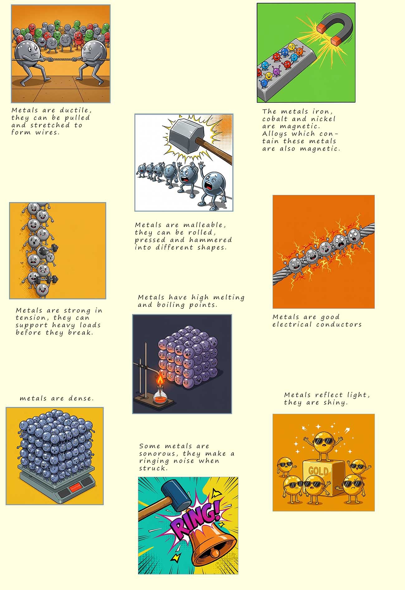 Montage image showing the common properties of metals